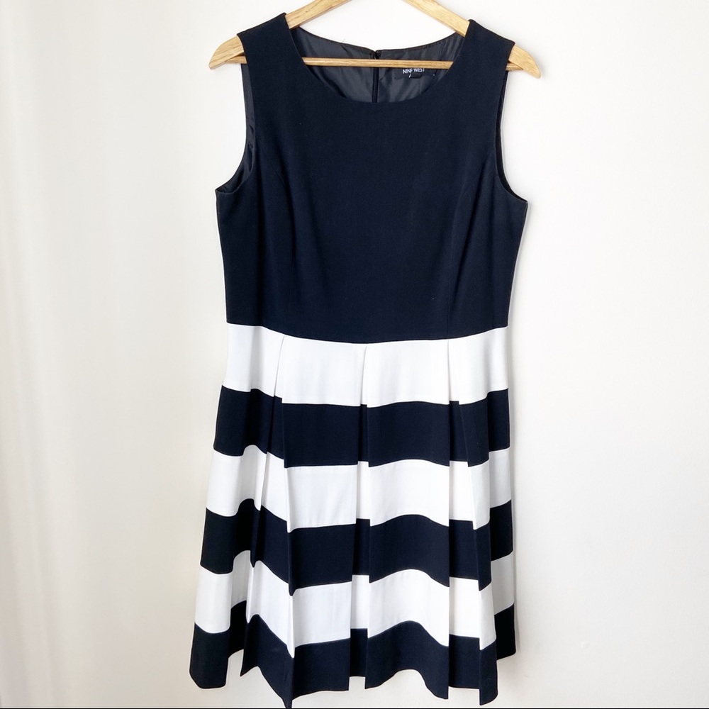 Nine West Black and White Striped Formal Dress 12